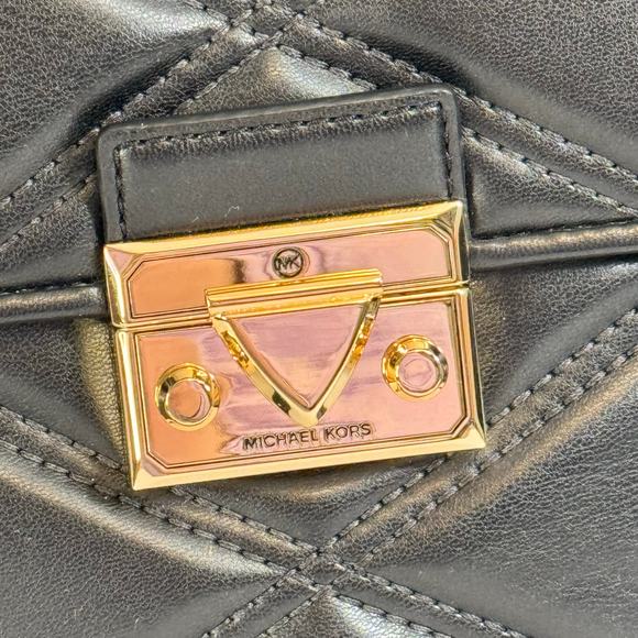 Michael Kors Backpack Handbag Black Serena MD Quilted Leather Flap Top Handle - Picture 4 of 12